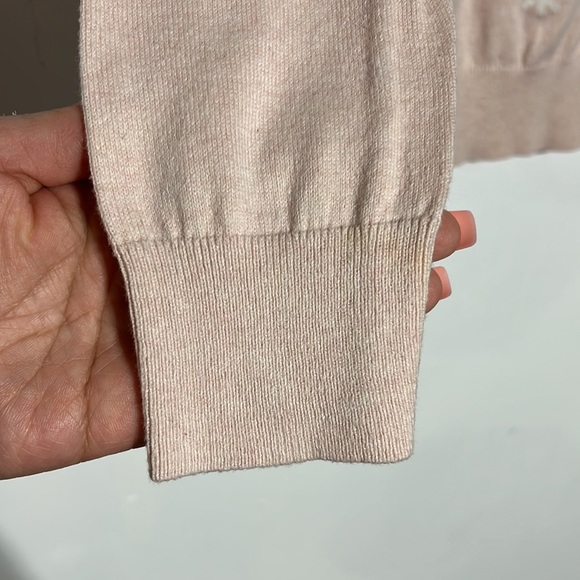 LOFT Blush Pink White Snowflake Ribbed Detail Crewneck Sweater Size S - Picture 2 of 7